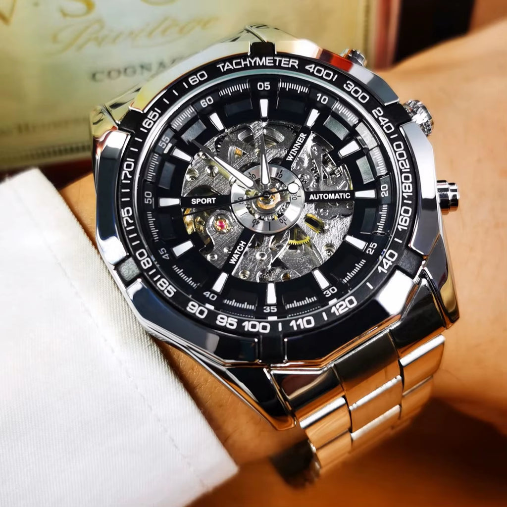 WINNER  Skeleton Watch for Men Luminous Hand Classsic Mechanical WATCH.