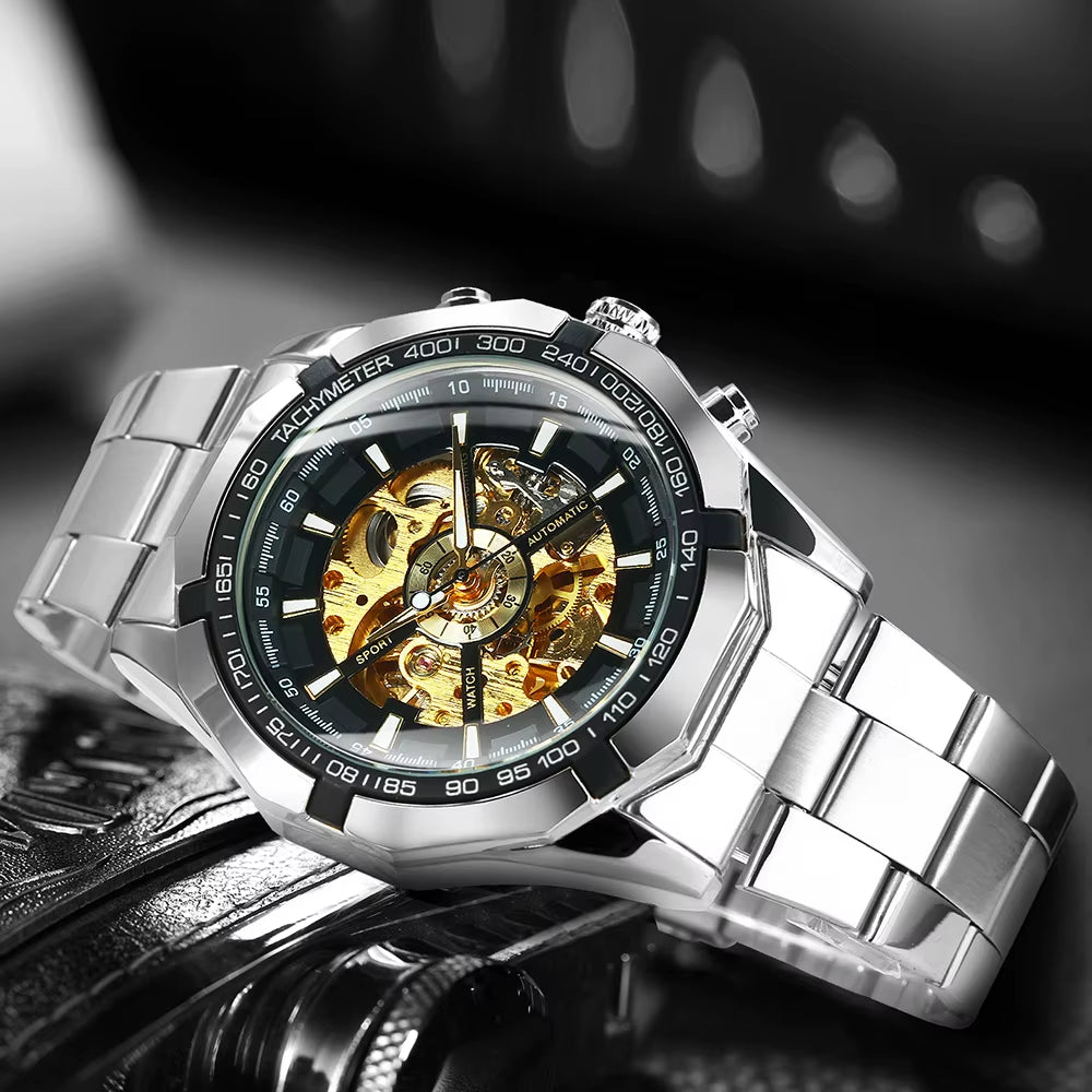 WINNER  Skeleton Watch for Men Luminous Hand Classsic Mechanical WATCH.