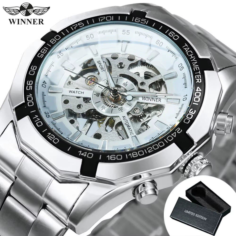 WINNER  Skeleton Watch for Men Luminous Hand Classsic Mechanical WATCH.