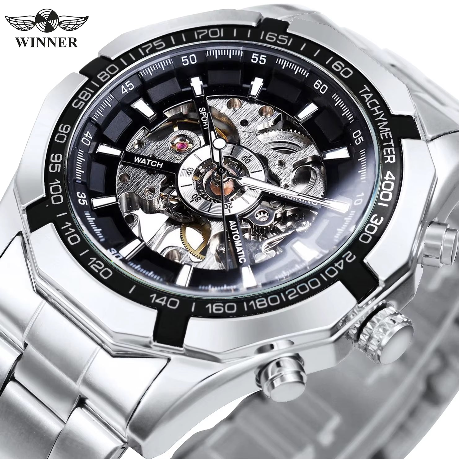 WINNER  Skeleton Watch for Men Luminous Hand Classsic Mechanical WATCH.