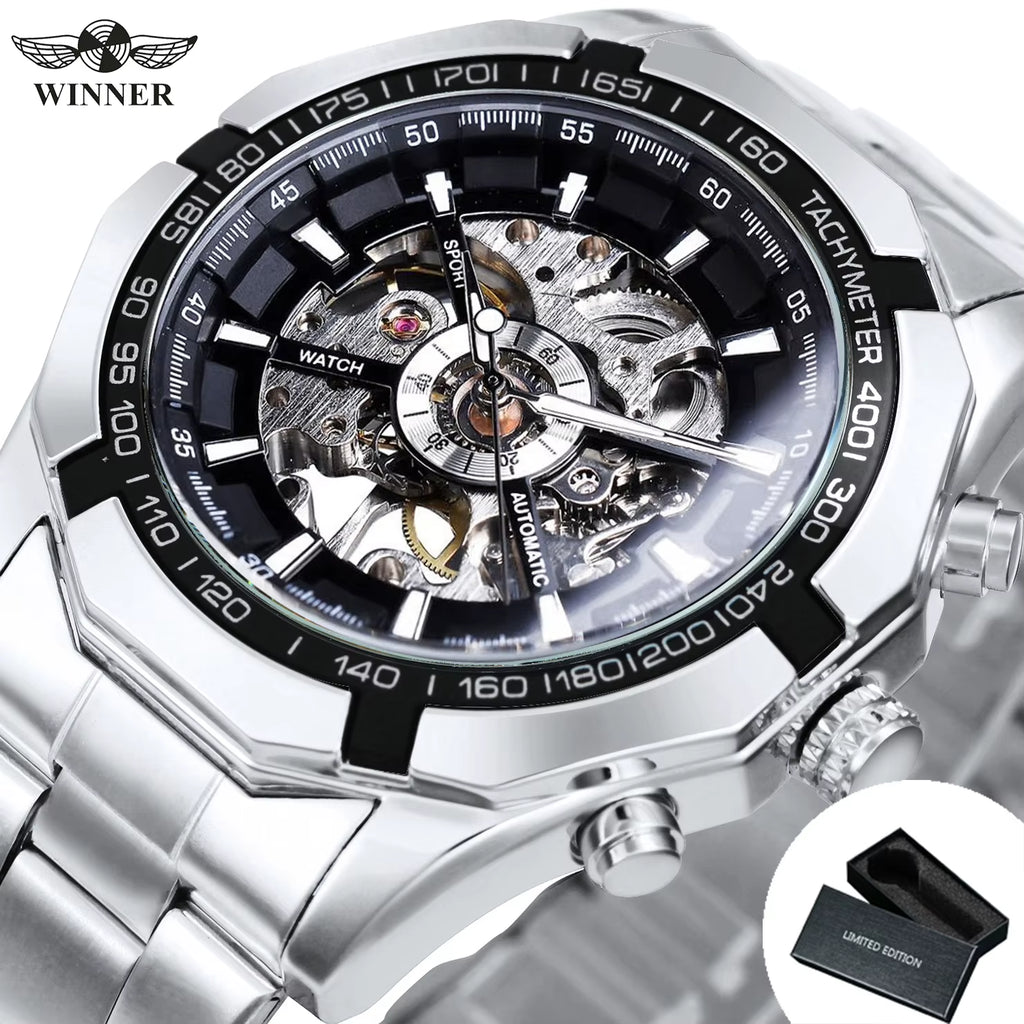 WINNER  Skeleton Watch for Men Luminous Hand Classsic Mechanical WATCH.