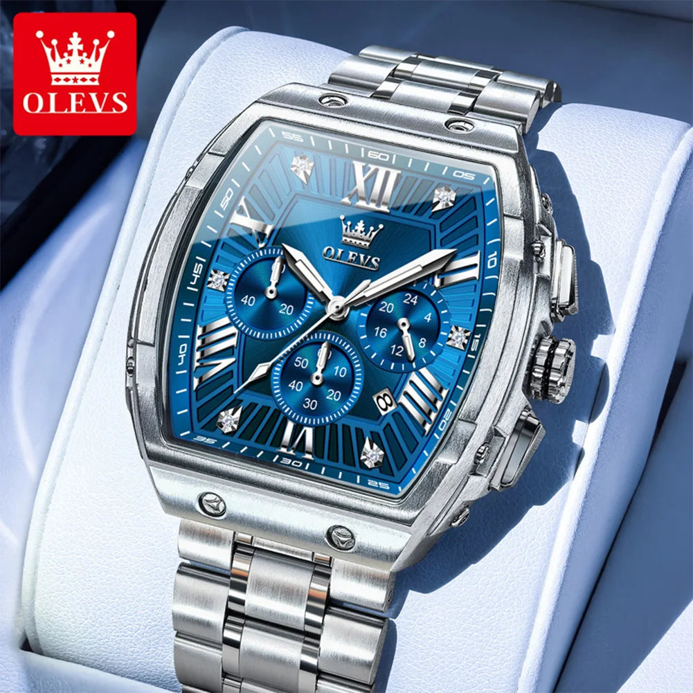 OLEV'S Watches 5639 Mens Watch Original Luxury Tonneau Quartz  Multifunctional Chronograph Waterproof 