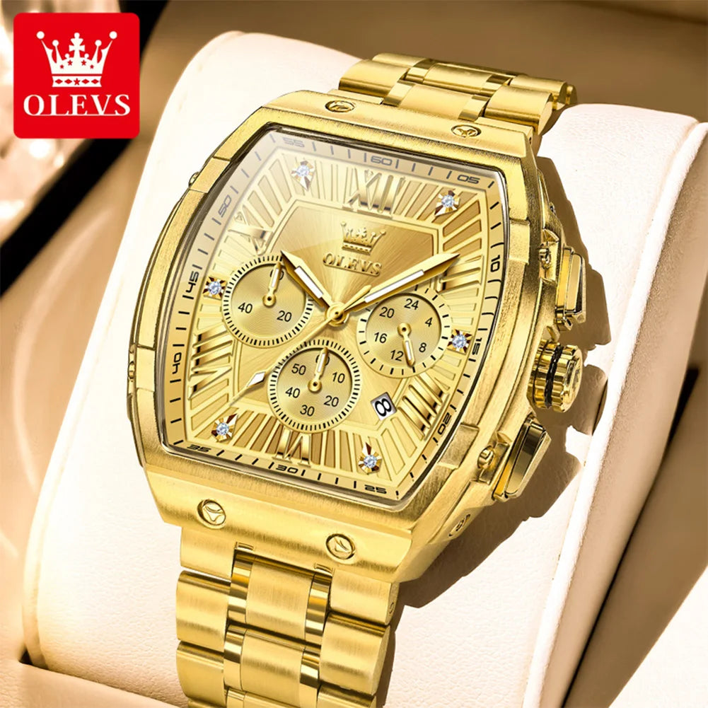 OLEV'S Watches 5639 Mens Watch Original Luxury Tonneau Quartz  Multifunctional Chronograph Waterproof 