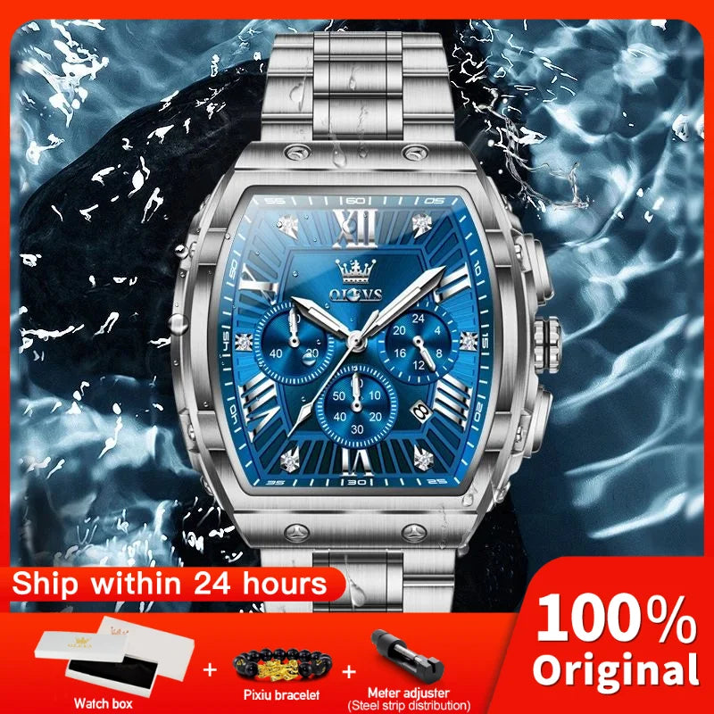 OLEV'S Watches 5639 Mens Watch Original Luxury Tonneau Quartz  Multifunctional Chronograph Waterproof 