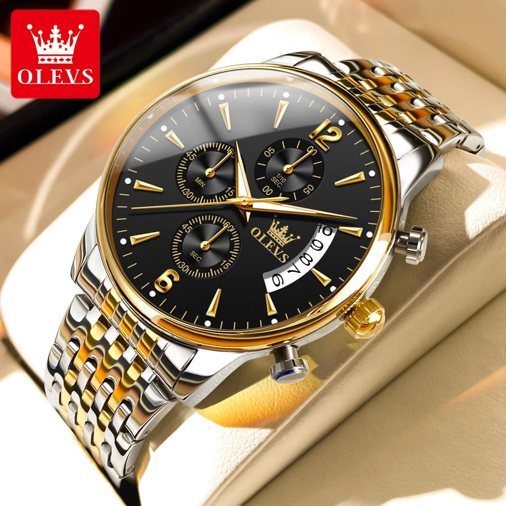 OLEV'S Men'S Watch Waterproof Luminous Wrist Watch Quartz Stainless Steel Watch for Men Pilot Top Brand Male Watches