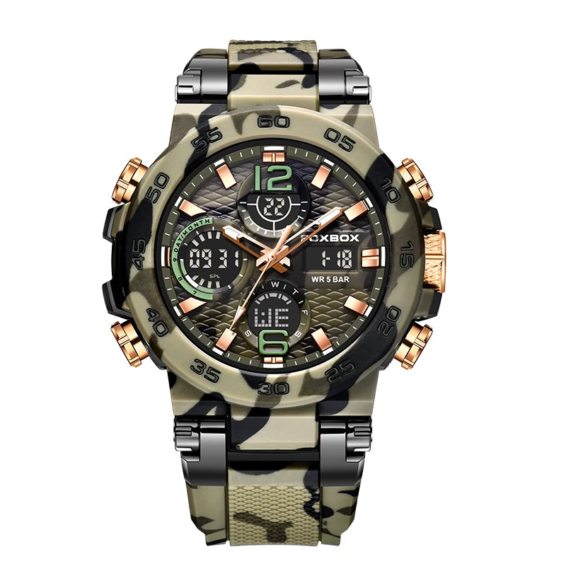 FOXBOX Outdoor Military Watch Men Fashion Camouflage Silicone Digital Watch for Men Sport Waterproof Men'S Quartz Wristwatches