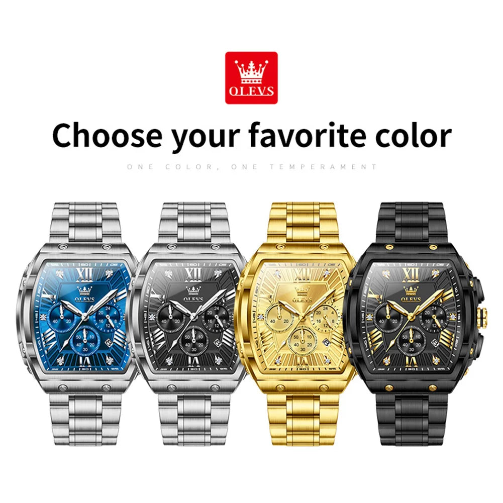 OLEV'S Watches 5639 Mens Watch Original Luxury Tonneau Quartz  Multifunctional Chronograph Waterproof 