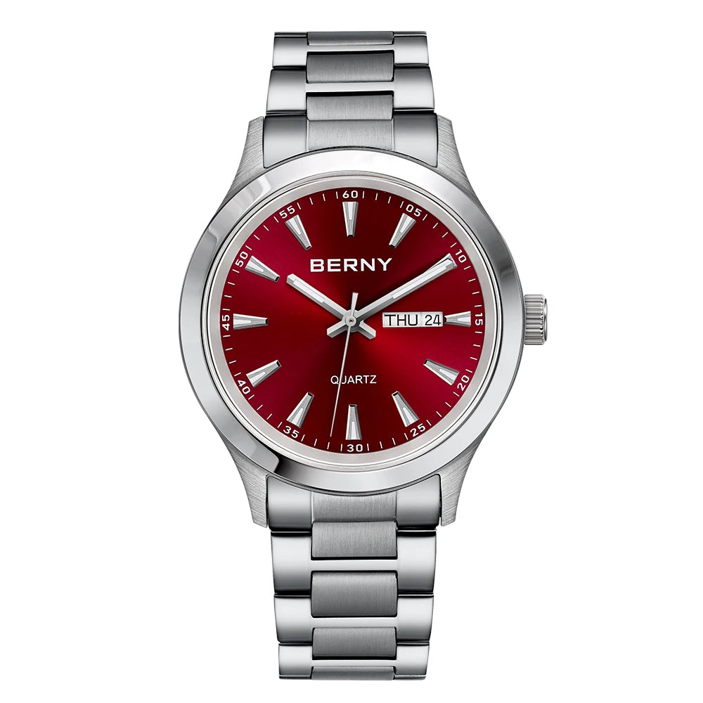 Men Watch Luminous Week Date Calendar Quartz Watches for Men Stainless Steel Soft Silicone Dress Business Wristwatch