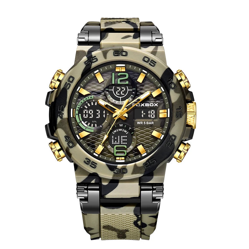 FOXBOX Outdoor Military Watch Men Fashion Camouflage Silicone Digital Watch for Men Sport Waterproof Men'S Quartz Wristwatches