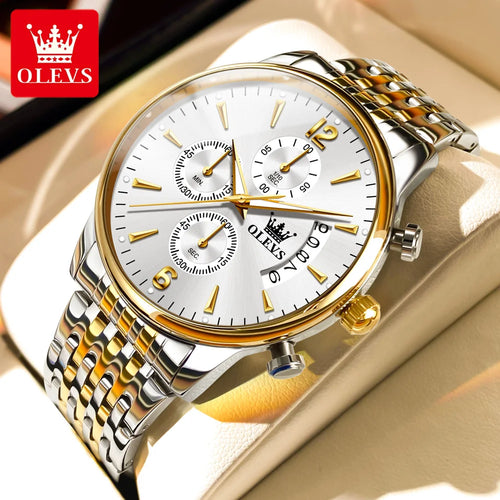 OLEV'S Men'S Watch Waterproof Luminous Wrist Watch Quartz Stainless Steel Watch for Men Pilot Top Brand Male Watches