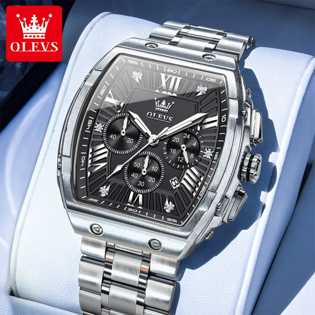 OLEV'S Watches 5639 Mens Watch Original Luxury Tonneau Quartz  Multifunctional Chronograph Waterproof 