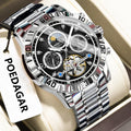 POEDAGAR Military Luxury Men Clock Mechanical Waterproof Man Watch Hollow Tourbillon Automatic Stainless Steel Men'S Watches