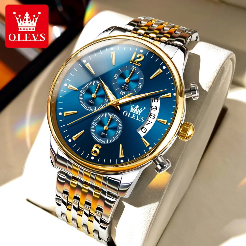 OLEV'S Men'S Watch Waterproof Luminous Wrist Watch Quartz Stainless Steel Watch for Men Pilot Top Brand Male Watches