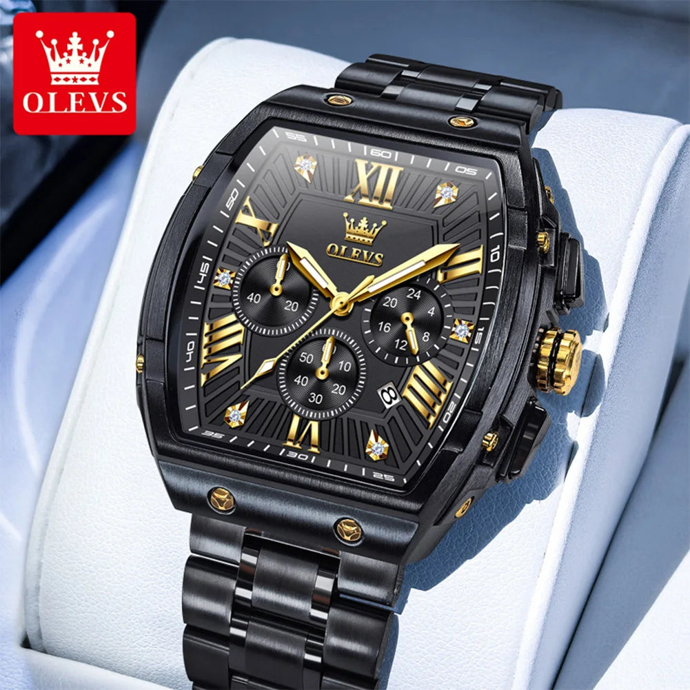 OLEV'S Watches 5639 Mens Watch Original Luxury Tonneau Quartz  Multifunctional Chronograph Waterproof 