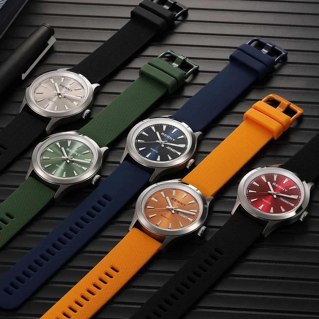 Men Watch Luminous Week Date Calendar Quartz Watches for Men Stainless Steel Soft Silicone Dress Business Wristwatch