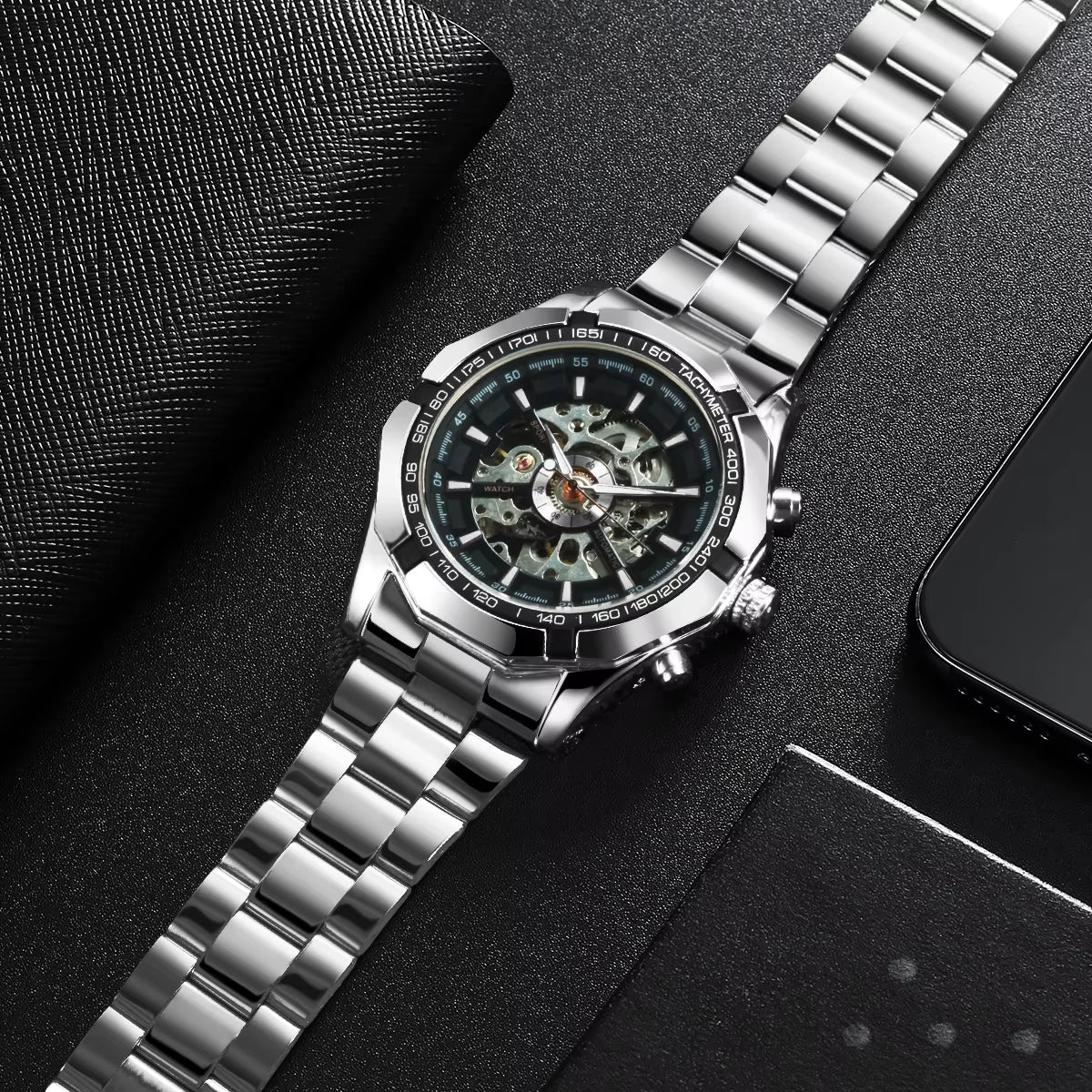 WINNER  Skeleton Watch for Men Luminous Hand Classsic Mechanical WATCH.