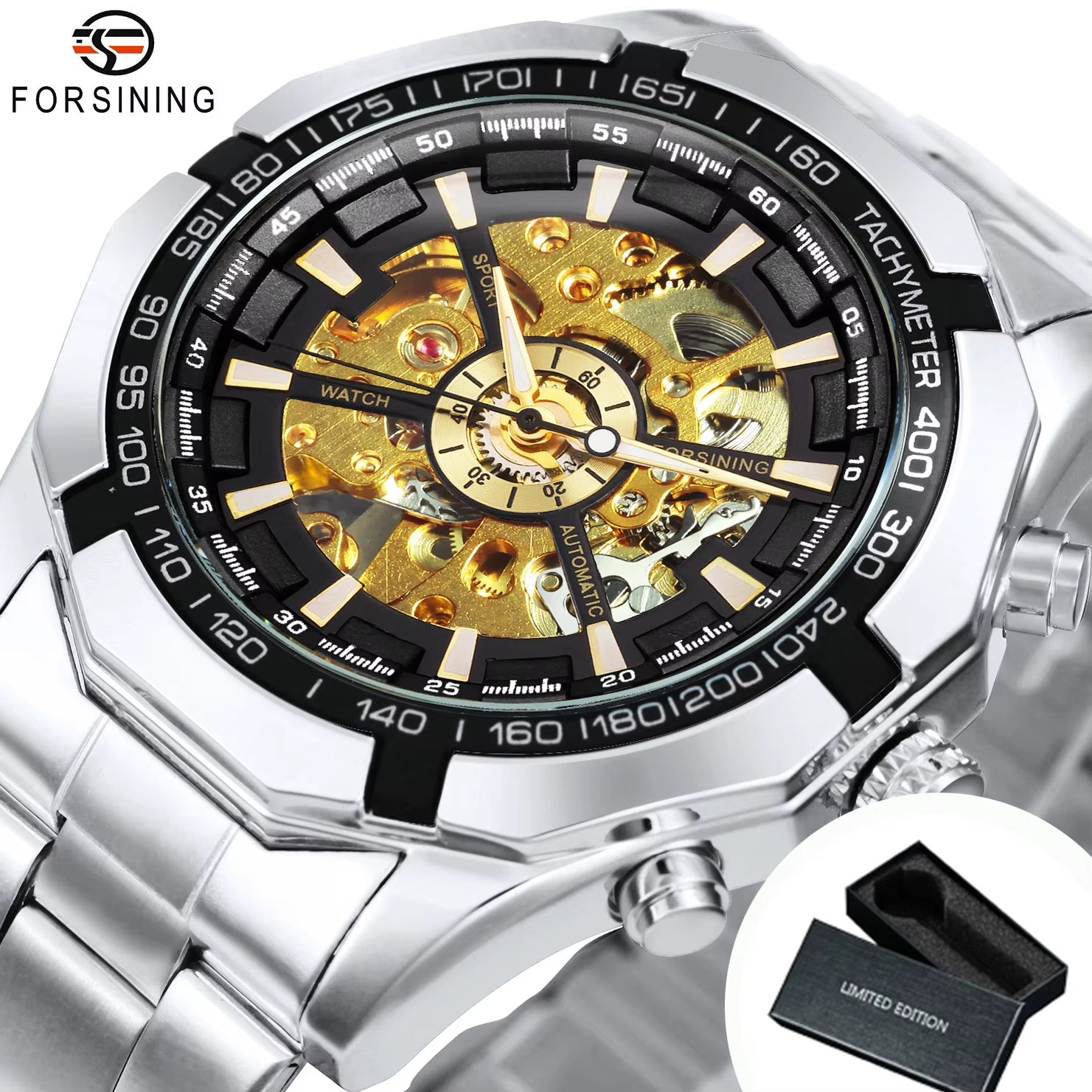 WINNER  Skeleton Watch for Men Luminous Hand Classsic Mechanical WATCH.