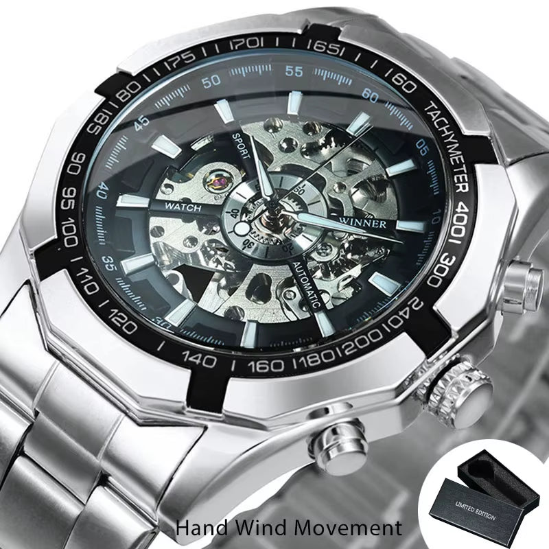 WINNER  Skeleton Watch for Men Luminous Hand Classsic Mechanical WATCH.