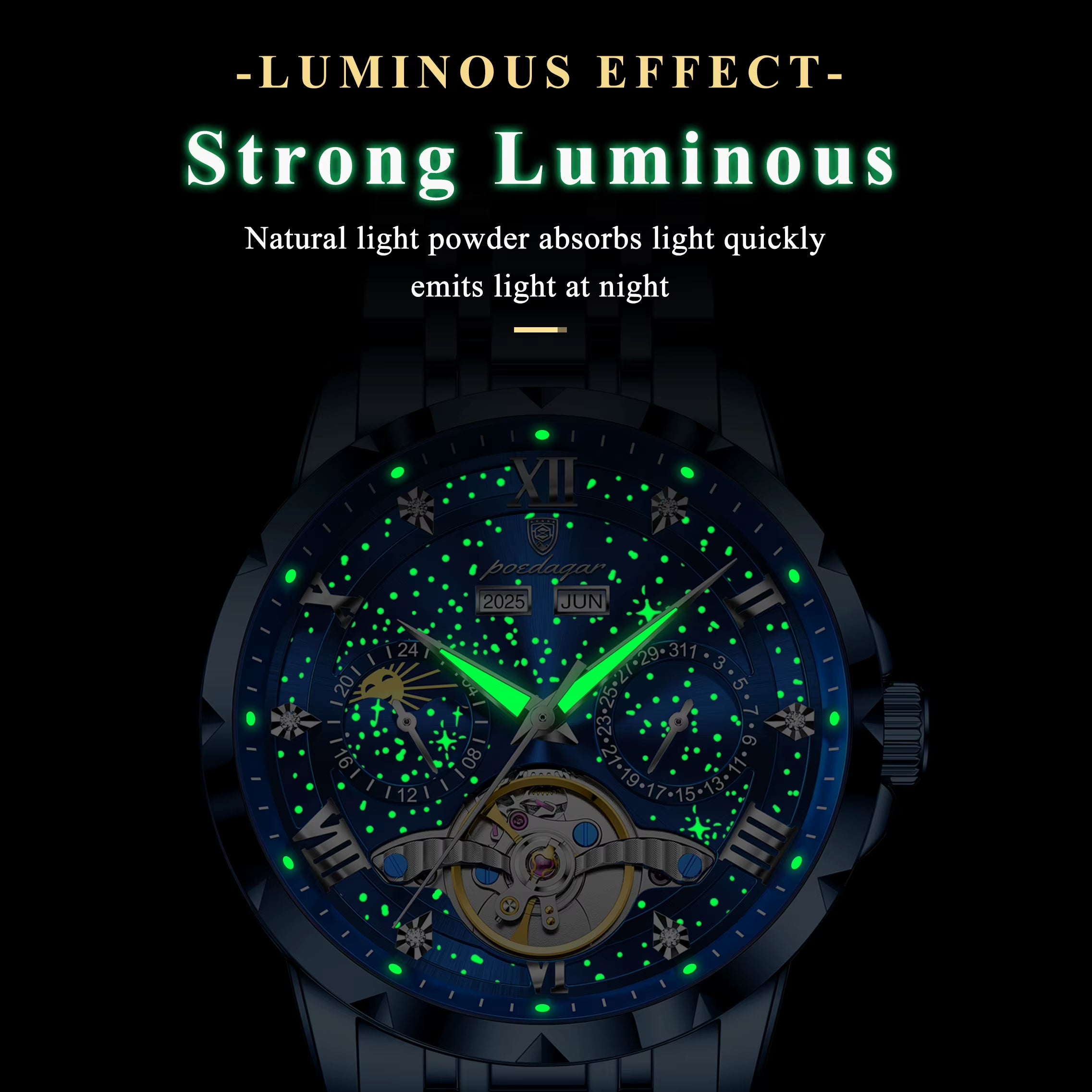 POEDAGAR Luxury Men Wristwatch Fashion Clock Automatic Mechanical Stainless Steel  Watches waterproof.