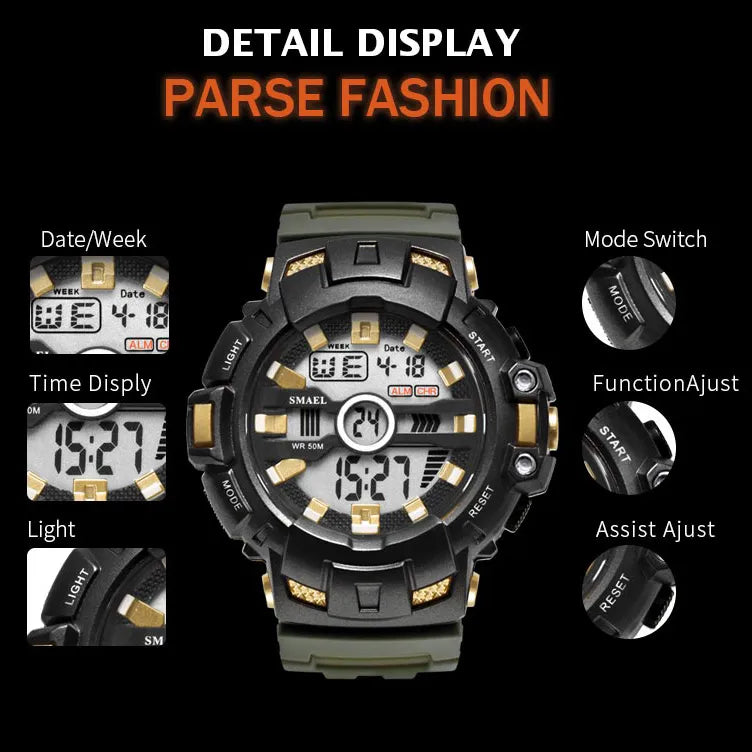  SMAEL LED Bracelet Digital  Men Watches Sport Waterproof 50M